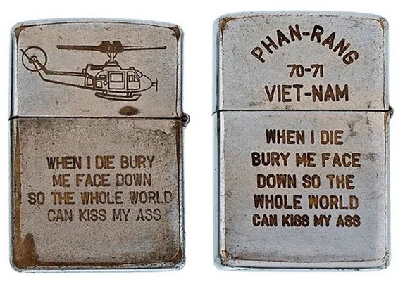 Vietnam War Zippo Lighters
https://twistedsifter.com/2013/02/soldiers-engraved-zippo-lighters-from-vietnam-war/