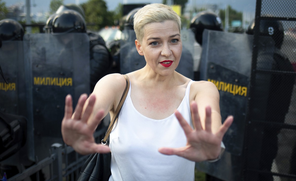 FILE - Maria Kolesnikova, one of Belarus' opposition leaders, gestures during a rally in Minsk, Belarus, on Aug. 30, 2020. Kolesnikova, a prominent member of the Belarusian opposition serving an  ...