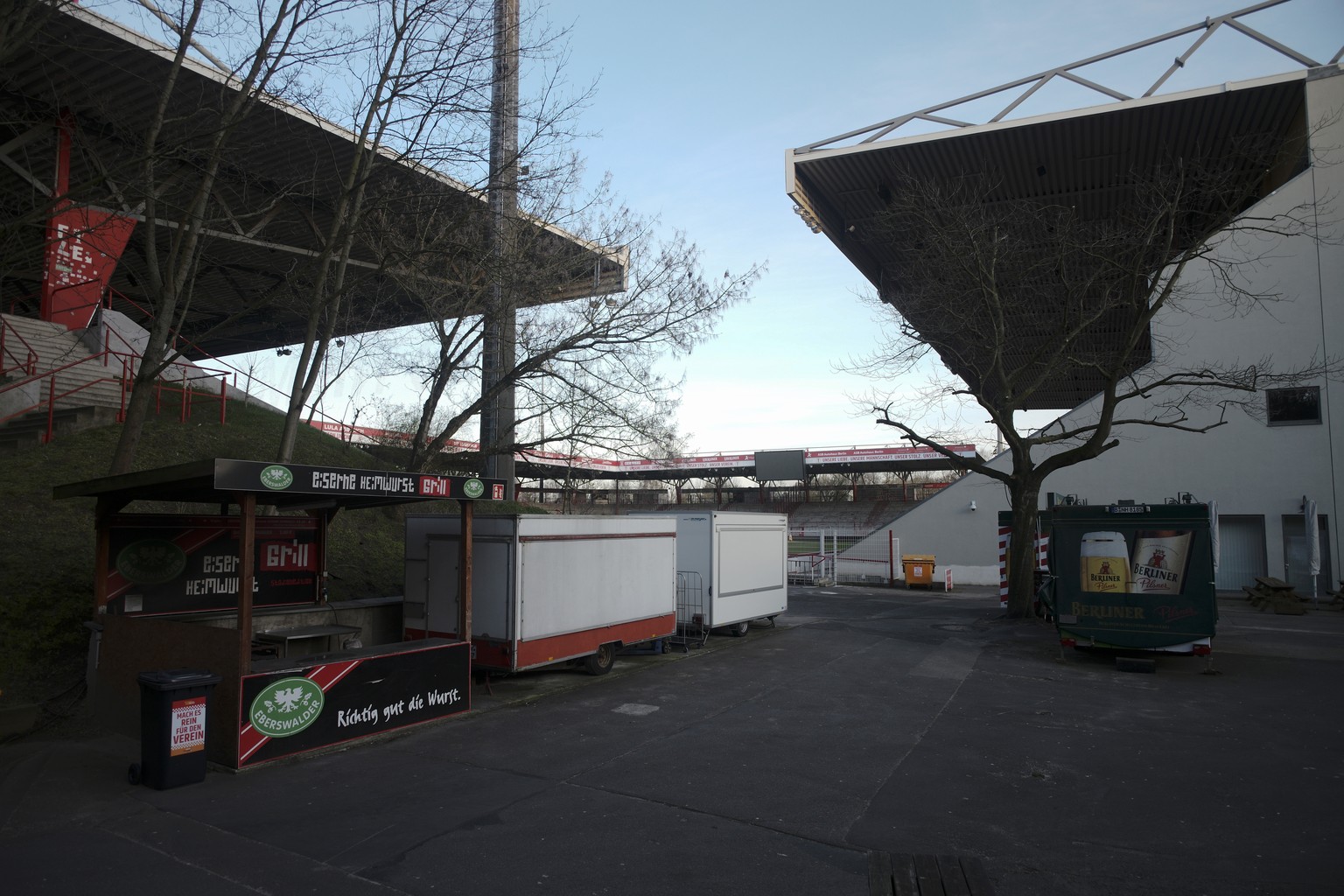 A view inside the empty stadium &#039;An der alte Foersterei&#039; where the German Bundesliga soccer match 1. FC Union Berlin against FC Bayern should have taken place in Berlin, Germany, Saturday, M ...