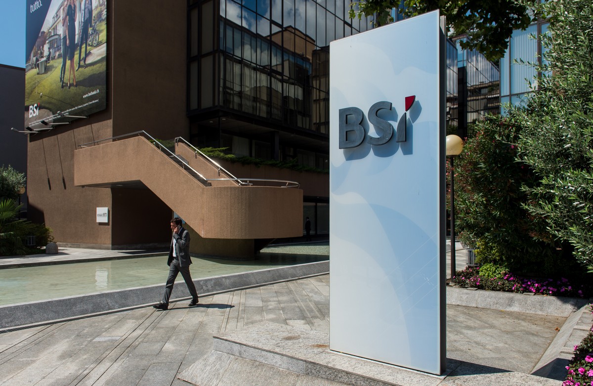 Das Logo der Tessiner Privatbank BSI in Lugano am Montag, 14. Juli 2014. Die Privatbank BSI mit Sitz in Lugano erhaelt einen neuen Besitzer: Sie wird vom italienischen Versicherungskonzern Generali an ...