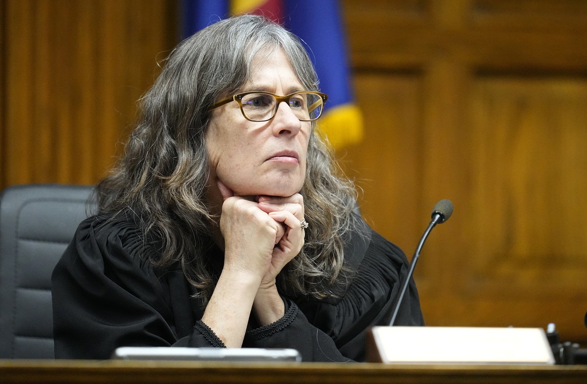 Judge Sarah B. Wallace presides over closing arguments in a hearing for a lawsuit to keep former President Donald Trump off the state ballot, Wednesday, Nov. 15, 2023, in Denver. (AP Photo/Jack Dempse ...