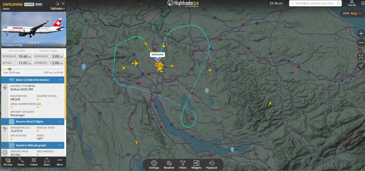 Eine Maschine der Swiss flog ein Herz über den Raum Zürich.