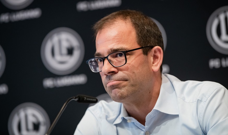 Georg Heitz, Mitglied des Verwaltungsrates des FC Lugano, anlaesslich einer Medienkonferenz zu den neuen Besitzerverhaeltnissen beim FC Lugano, am Mittwoch, 18. August 2021, in Lugano. (KEYSTONE/Ti-Pr ...