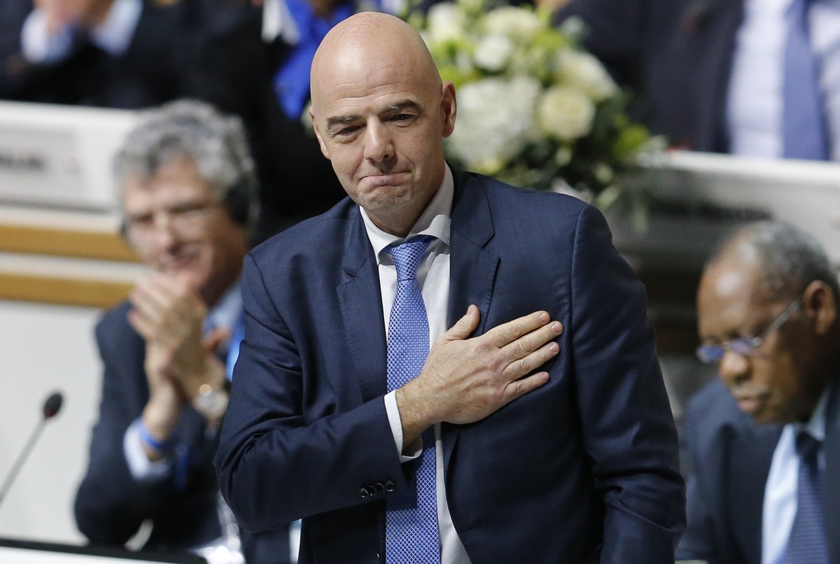 Newly elected FIFA President Gianni Infantino of Switzerland thanks the delegates after the second election round during the extraordinary FIFA congress in Zurich, Switzerland, Friday, Feb. 26, 2016.  ...