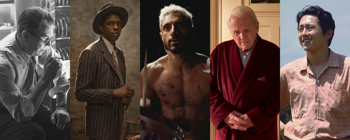 This combination of photos shows Screen Actors Guild Award nominees for the male actor in a leading role category, from left, Gary Oldman in "Mank," Chadwick Boseman in "Ma Rainey' ...