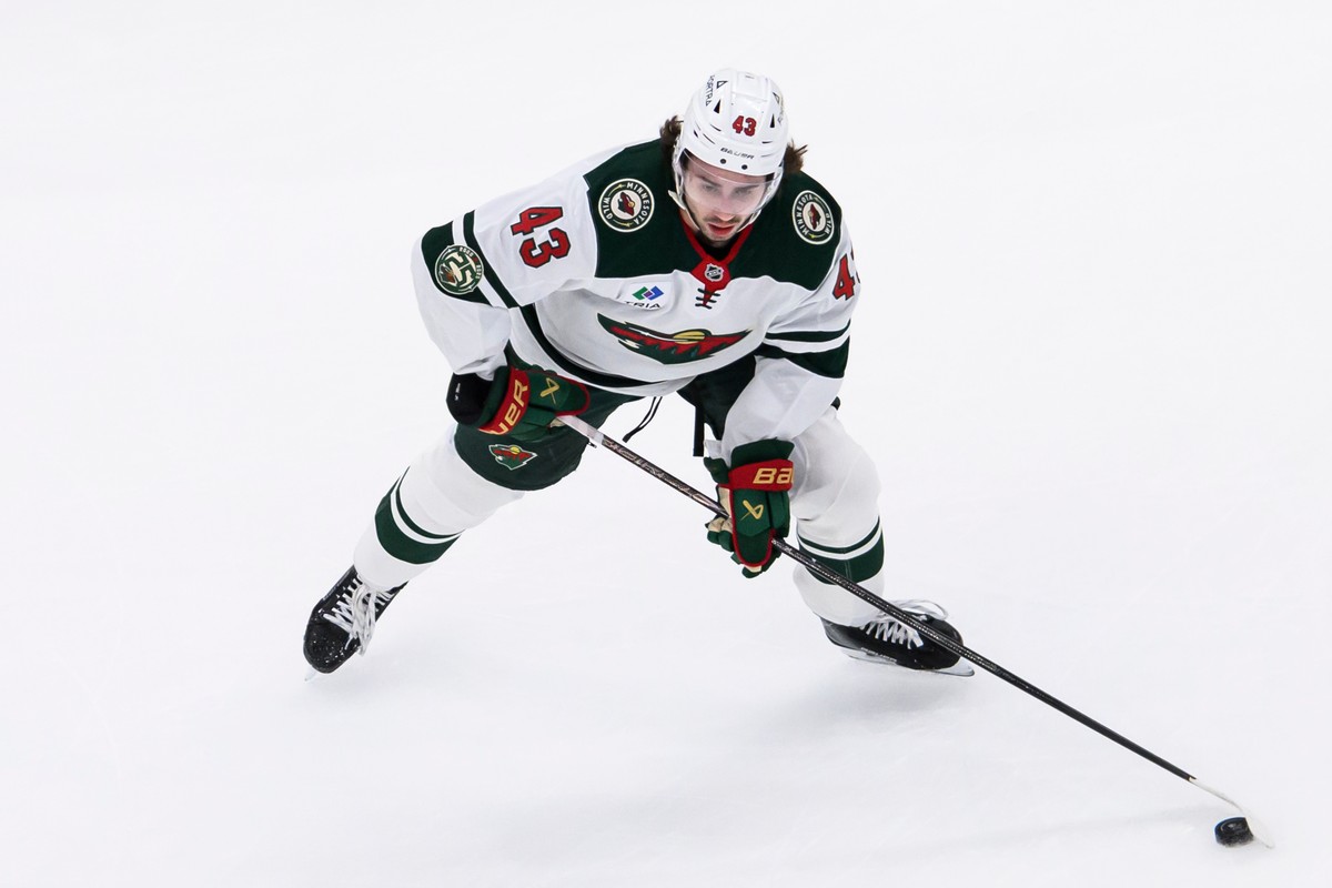 Minnesota Wild defenseman Quinn Hughes looks to pass the puck during the first period of an NHL hockey game against the Utah Mammoth, Friday, Feb. 27, 2026, in Salt Lake City. (AP Photo/Tyler Tate)
Qu ...