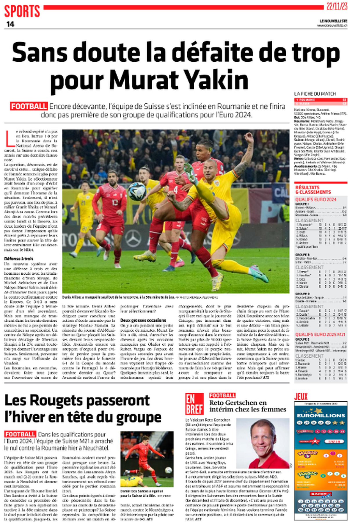 So titelt Le Nouvelliste nach der Nati-Pleite in Rumänien.