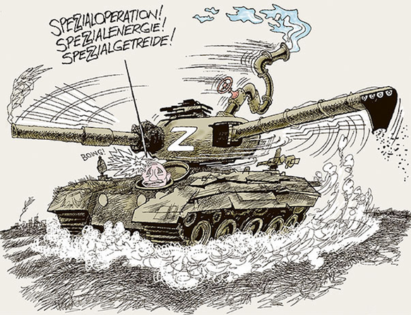 30 Karikaturen, die vier Monate Angriffskrieg gegen die Ukraine auf den Punkt bringen\nWas die Russen unter Dual use verstehen.