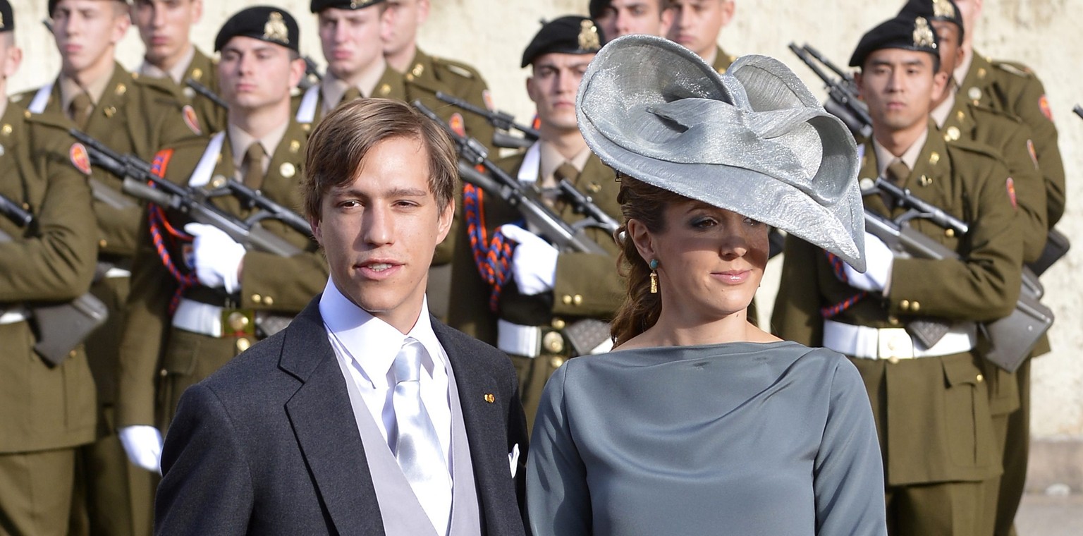 epa05728247 (FILE) A file picture dated 20 October 2012 shows Prince Louis (L) and Princess Tessy of Luxembourg (R) arriving for the religious wedding ceremony of Prince Guillaume, Hereditary Grand Du ...