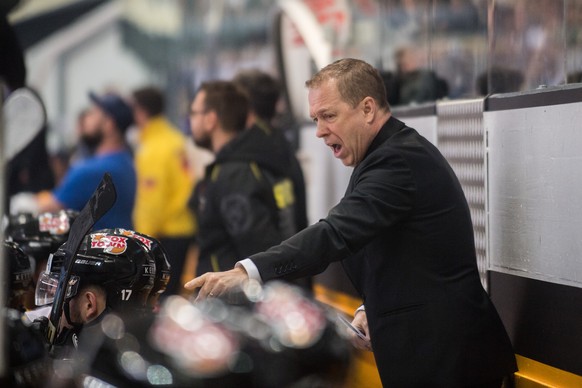 Lugano&#039;s Head Coach Greg Ireland during the fifth match of the playoff final of the National League of the ice hockey Swiss Championship between the HC Lugano and the ZSC Lions, at the ice stadiu ...