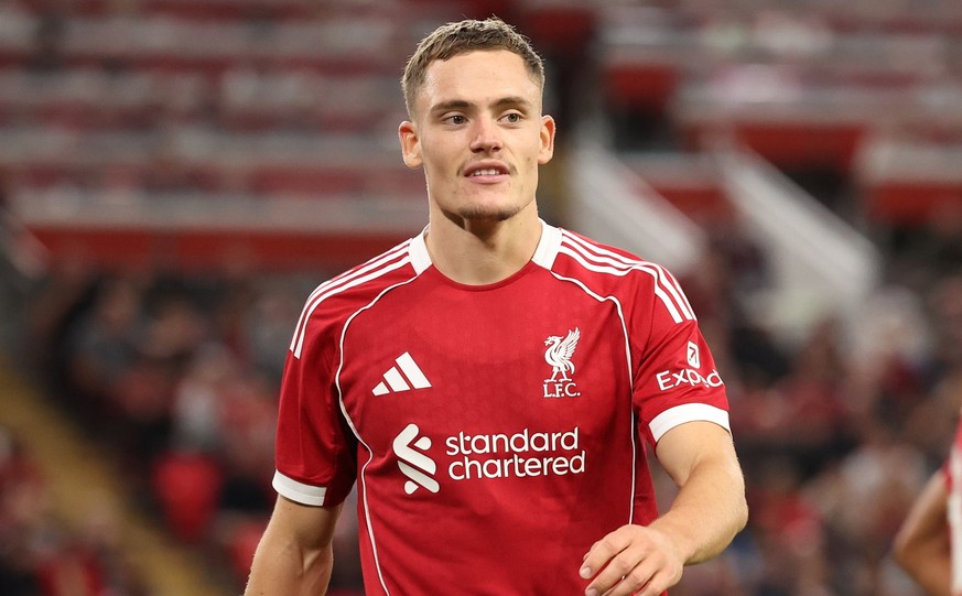 epa12283488 Florian Wirtz of Liverpool looks on during a pre-season friendly soccer match between Liverpool FC and Athletic Club in Liverpool, Britain, 04 August 2025. EPA/ADAM VAUGHAN