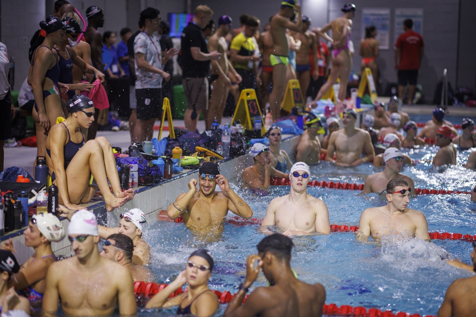 Swiss swimmer Noe Ponti is pictured during a training session during the World Aquatics Swimming Championships (50m) in Singapore, Singapore, Friday, July 25, 2025. (KEYSTONE/Patrick B. Kraemer)