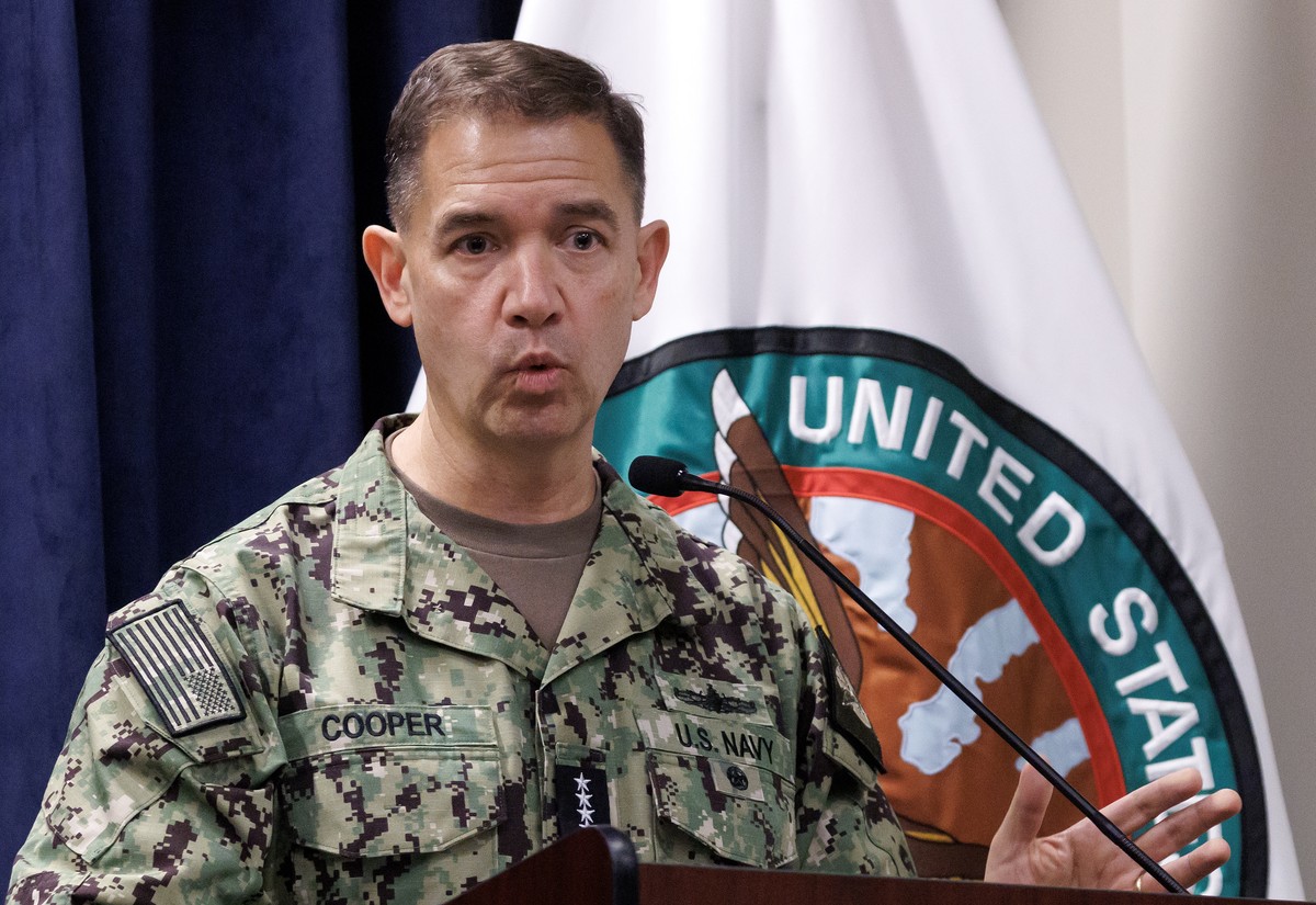 epa12798064 United States Central Command's Brad Cooper speaks during a press conference at CENTCOM headquarters at MacDill Air Force Base in Tampa, Florida, USA, 05 March 2026. Cooper, alongside ...