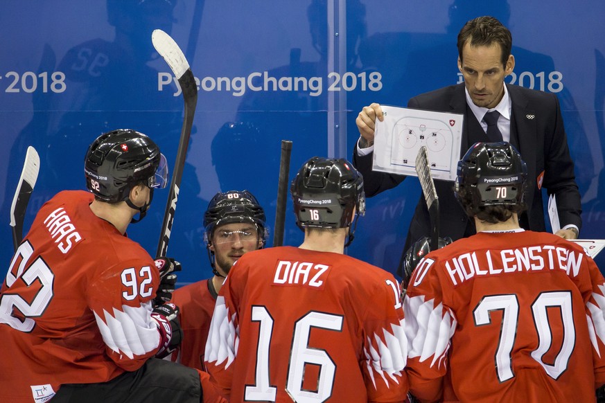 Patrick Fischer, head coach of Switzerland, during the men ice hockey preliminary round match between Switzerland and Canada in the Kwandong Hockey Center in Gangneung during the XXIII Winter Olympics ...