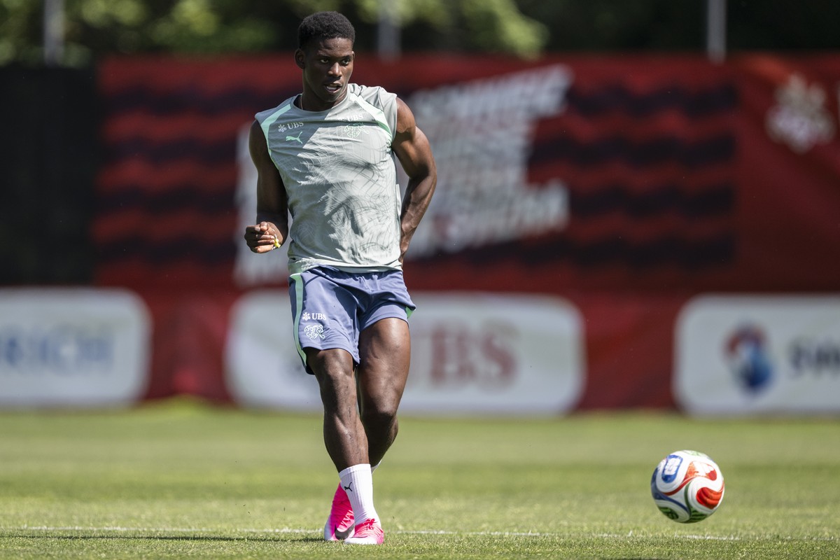 Breel Embolo von der Schweizer Fussball Nationalmannschaft im Training beim WM26 Pre-Camp in St. Gallen am Dienstag, 26. Mai 2026. (KEYSTONE/Gian Ehrenzeller)