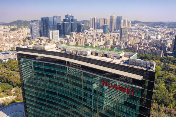 epa08064321 An aerial photo taken with a drone shows the Huawei building in Shenzhen, Guangdong Province, China, 11 December 2019 (issued 12 December 2019). Huawei founder and CEO Ren Zhengfei said on ...