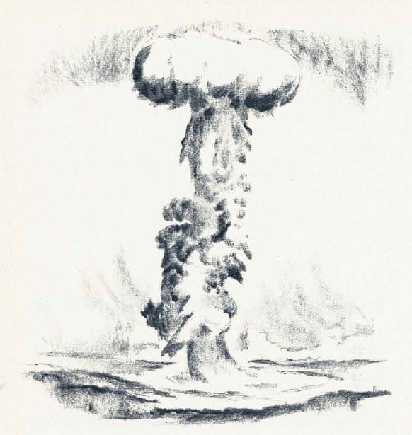 Die Illustration einer Atombombe.
