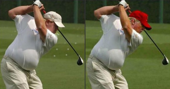 Trump ist zwar leidenschaftlicher Golfer, aber hier wurde sein Gesicht auf den Körper von Golflegende&nbsp;John Daly gepappt.