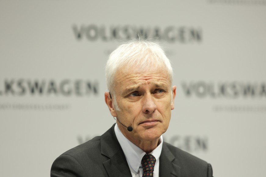 VW group CEO Matthias Mueller attends the annual media conference of the Volkswagen group in Berlin, Germany, Tuesday, March 13, 2018. (AP Photo/Markus Schreiber)