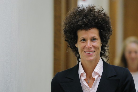 FILE - In this June 16, 2017 file photo, accuser Andrea Constand exits the courtroom during deliberations in Bill Cosby&#039;s sexual assault trial at the Montgomery County Courthouse in Norristown, P ...