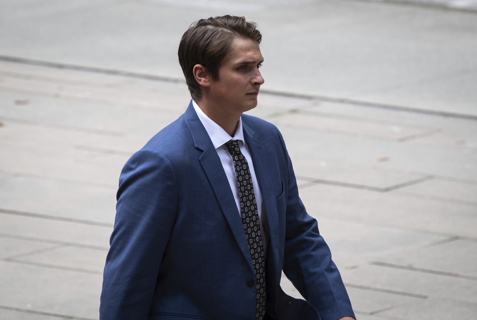 Former Vancouver Canucks NHL hockey player Jake Virtanen returns to British Columbia Supreme Court after a lunch break in his sexual assault trial, in Vancouver, British Columbia, Friday, July 22, 202 ...