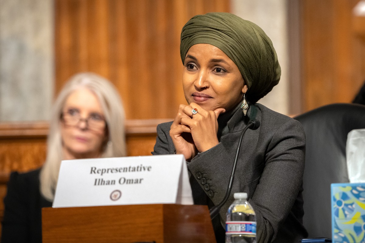 Rep. Ilhan Omar, D-Minn., listens during a Congressional spotlight hearing on Capitol Hill, Tuesday, Sept. 22, 2026, in Washington. (AP Photo/Mark Schiefelbein)
Ilhan Omar