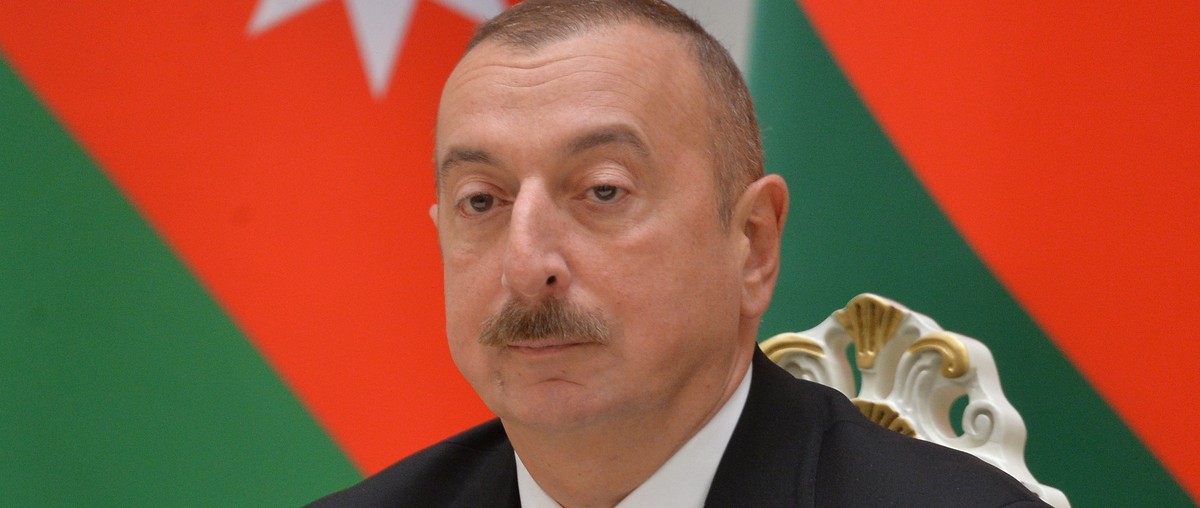 epa07177570 Azerbaijan's President Ilham Aliev looks on during his meeting with Belarussian President Alexander Lukashenko (unseen), in the Palace of Independence in Minsk, Belarus, 19 November 2 ...