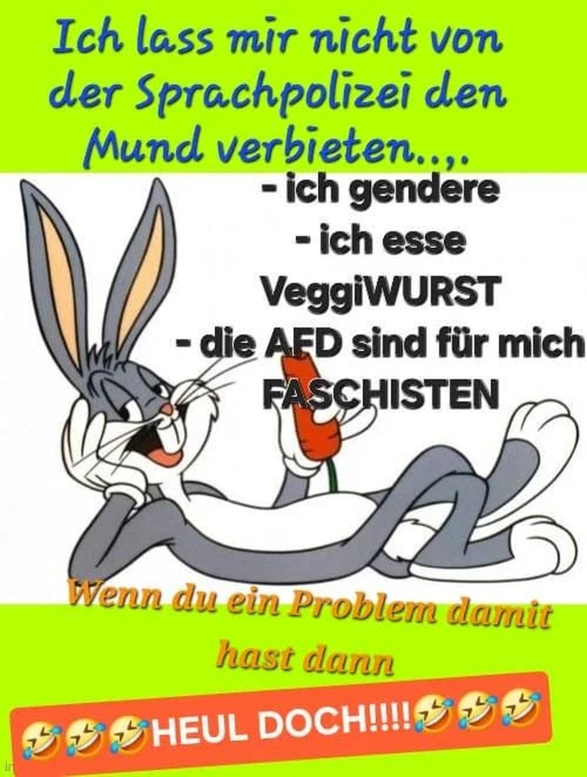 Picdump 181 – wer braucht schon Ostereier, wenn es Memes gibt?\nGilt auch in der Schweiz, für SVP und co 😇


Man wird ja wohl noch etwas sagen dürfen!
Vegischnitzel!