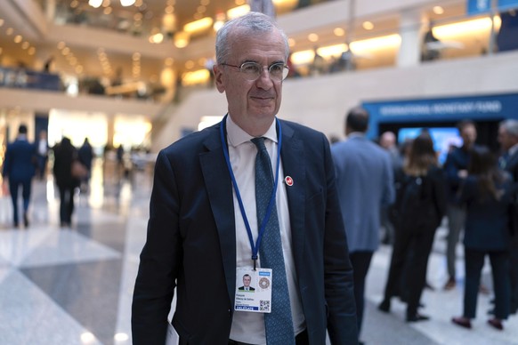 Governor of the Bank of France Francois Villeroy de Galhau walks to the G20 meeting during the World Bank/IMF Annual Meetings in Washington, Thursday, Oct. 24, 2024. (AP Photo/Jose Luis Magana)
Franco ...