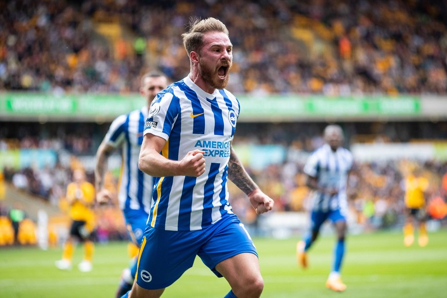 Wolverhampton Wanderers v Brighton and Hove Albion Premier League 30/04/2022. GOAL scores 1-0 Brighton &amp; Hove Albion midfielder Alexis MacAllister 10 scores penalty and celebrates during the Premi ...