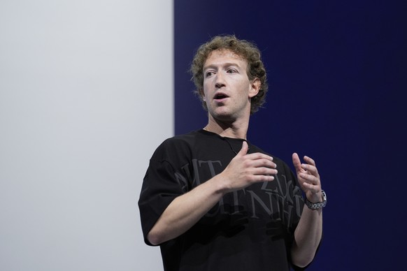 FILE - Mark Zuckerberg talks about the Orion AR glasses during the Meta Connect conference on Sept. 25, 2024, in Menlo Park, Calif. (AP Photo/Godofredo A. V