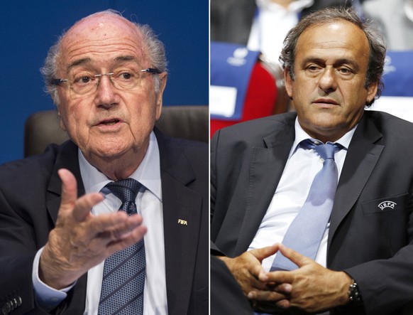 epa09559441 (FILE) - A composite file picture of FIFA president Joseph &#039;Sepp&#039; Blatter (taken on 30 May 2015 in Zurich, Switzerland) and UEFA president Michel Platini (taken on 29 August 2014 ...