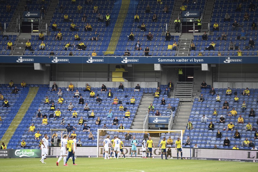 epa08500824 A general view during the Danish Superliga football match between Broendby IF and FC Copenhagen in Broendby, Denmark, 21 June 2020. The match is one of three selected where Danish authorit ...