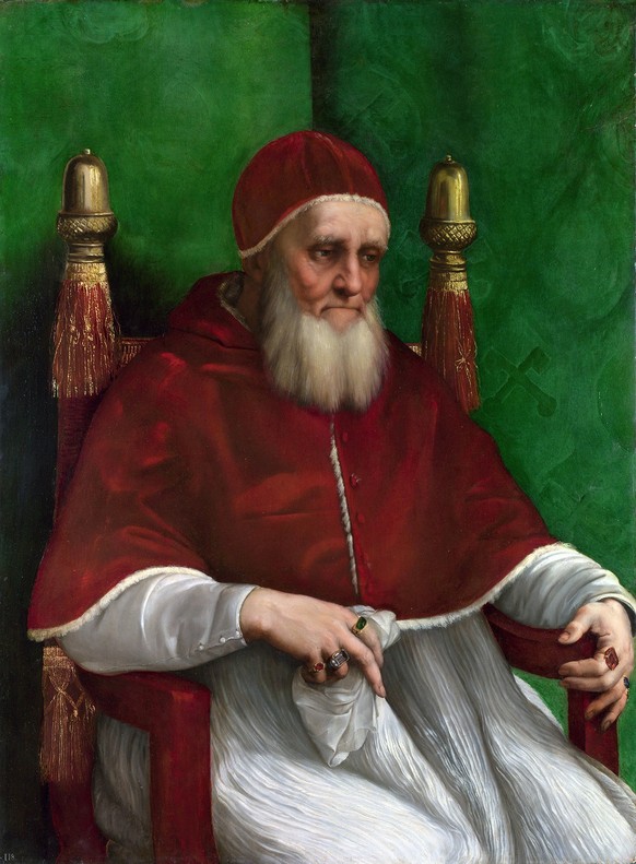 Papst Julius II, gemalt von Raphael, 1511.
https://www.nationalgallery.org.uk/paintings/raphael-portrait-of-pope-julius-ii