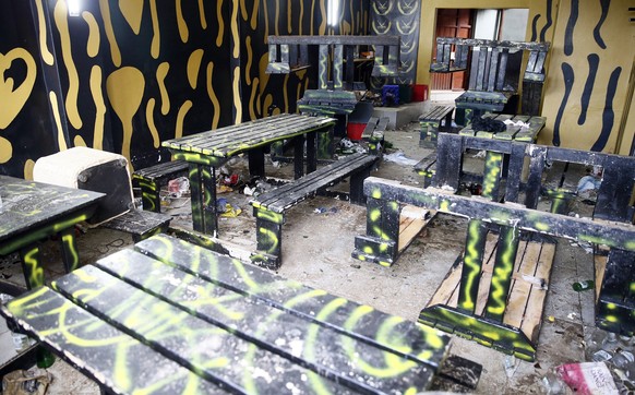FILE- A view of the inside of the Enyobeni Tavern where 21 teenagers lost their lives in the early hours of Sunday, June 26, in Scenery Park, East London South Africa, Tuesday, July 5, 2022. The toxic ...