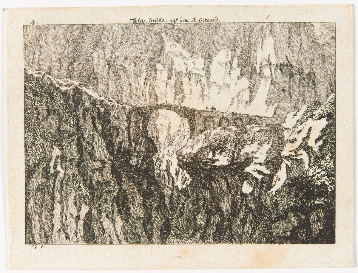 Salomon Gessner:&nbsp;«Ansicht der Teufelsbrücke oberhalb der Schöllenenschlucht», 1781.