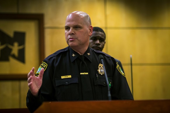 Newport News Police Chief Steve addresses the media during a news conference at the Newport News School Administration Office in Newport News, Virginia, on Monday, January 9, 2023. Drew said a 6-year-old student…