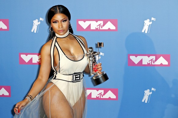 epa07820959 (FILE) - US-Trinidadian rapper Nicki Minaj poses in the press room at the 2018 MTV Video Music Awards at Radio City Music Hall in New York, USA, 20 August 2018 (reissued 05 September 2019) ...