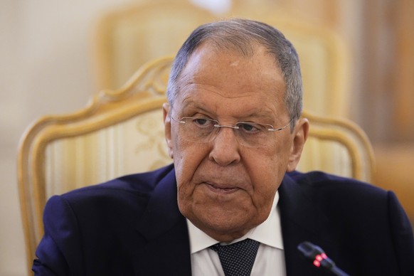 Russia&#039;s Foreign Minister Sergey Lavrov speaks during his meeting with India&#039;s Foreign Minister Subrahmanyam Jaishankar at Zinaida Morozova&#039;s Mansion in Moscow, Russia, Thursday, Aug. 2 ...