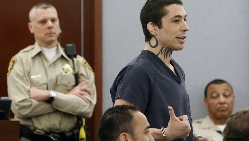 Former mixed martial arts fighter Jonathan Koppenhaver, aka War Machine, addresses the court before his sentencing at the Regional Justice Center on Monday, June 5, 2017, in Las Vegas. Koppenhaver is  ...