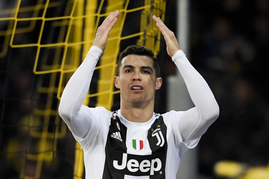 Juventus' Cristiano Ronaldo reacts during the UEFA Champions League group stage group H matchday 6 soccer match between Switzerland's BSC Young Boys Bern and Italy's Juventus Football Club Turin, at t ...
