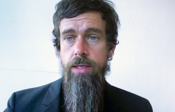 FILE - In this Wednesday, Oct. 28, 2020, file photo, Twitter CEO Jack Dorsey appears on a screen as he speaks remotely during a hearing before the Senate Commerce Committee on Capitol Hill, in Washing ...