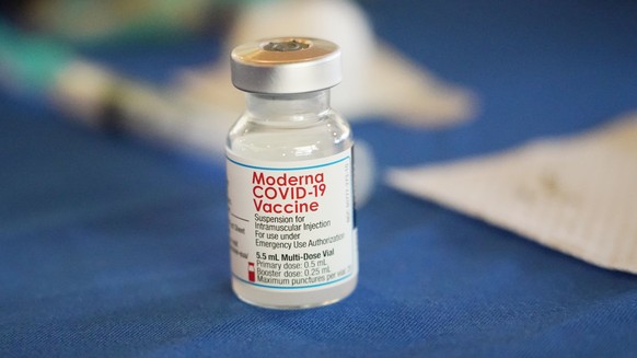 FILE - A vial of Moderna COVID-19 vaccine rests on a table at an inoculation station in Jackson, Miss., on July 19, 2022. (AP Photo/Rogelio V. Solis, File)
Moderna Vaccine Study