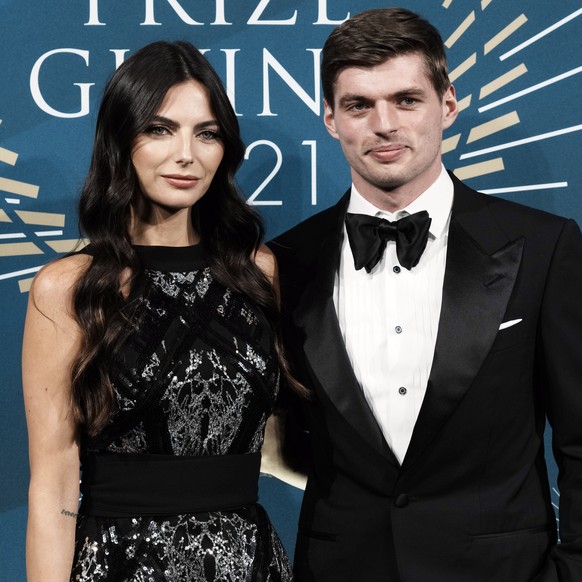 Formula One world champion Max Verstappen of the Netherlands and his girlfriend Kelly Piquet pose prior to the FIA Prize Giving ceremony in Paris, France, Thursday, Dec. 16, 2021. (AP Photo/Thibault C ...