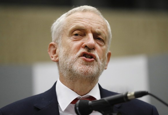 Britain&#039;s Labour party leader Jeremy Corbyn makes an address after he retained his seat in Islington, London, Friday, June 9, 2017. Britain voted Thursday in an election that started out as an at ...