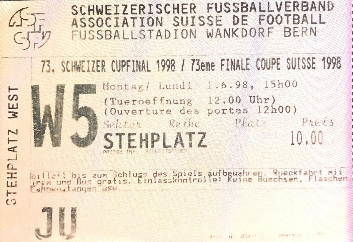 Cupfinal 1998 Wankdorf Ticket Billett