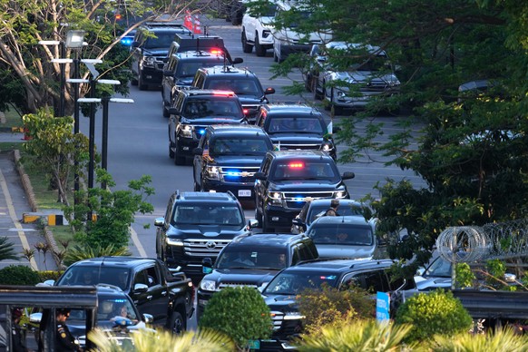 A convoy of vehicles carrying U.S Vice President JD Vance leaves from Serena Hotel for Nur Khan airbase after his meeting with Iranian officials in Islamabad, Pakistan, Sunday, April 12, 2026. (AP Pho ...
