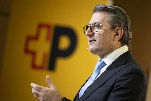 Roberto Cirillo, CEO Schweizerische Post, spricht waehrend der Jahresmedienkonferenz der Schweizerischen Post, am Donnerstag, 14. Maerz 2024 in Bern. (KEYSTONE/Anthony Anex)