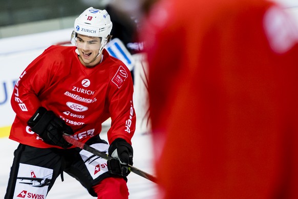 Switzerland&#039;s forward Nico Hischier in action during a training camp of Swiss national hockey team ahead the IIHF 2019 World Championship, at the ice stadium Les Vernets, in Geneva, Switzerland,  ...
