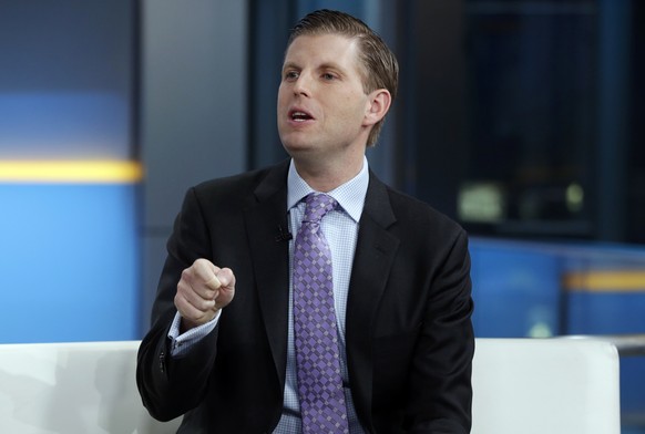 Eric Trump appears on the &quot;Fox &amp; friends&quot; television program, in New York on Wednesday, Jan. 17, 2018. (AP Photo/Richard Drew)